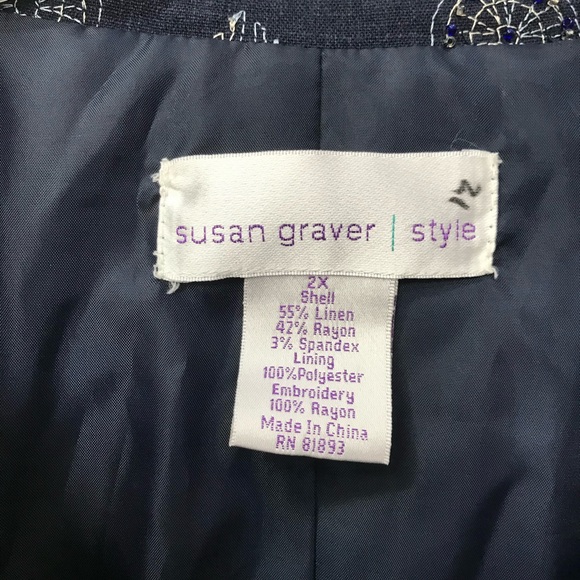 Susan Graver Plus Size Blazer Jacket Navy Blue Embroidered size 2X - Picture 3 of 4